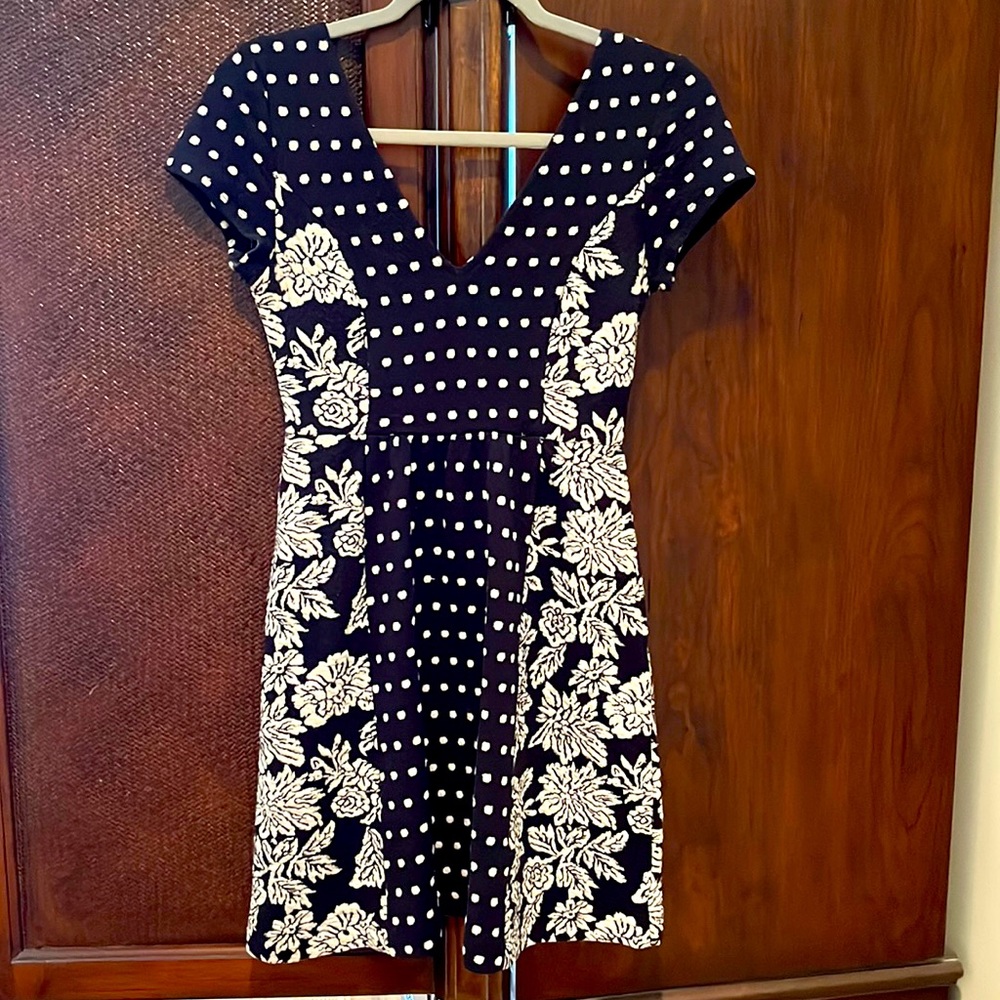 Anthropologie/Maeve black and white mixed material dress, XS Petite